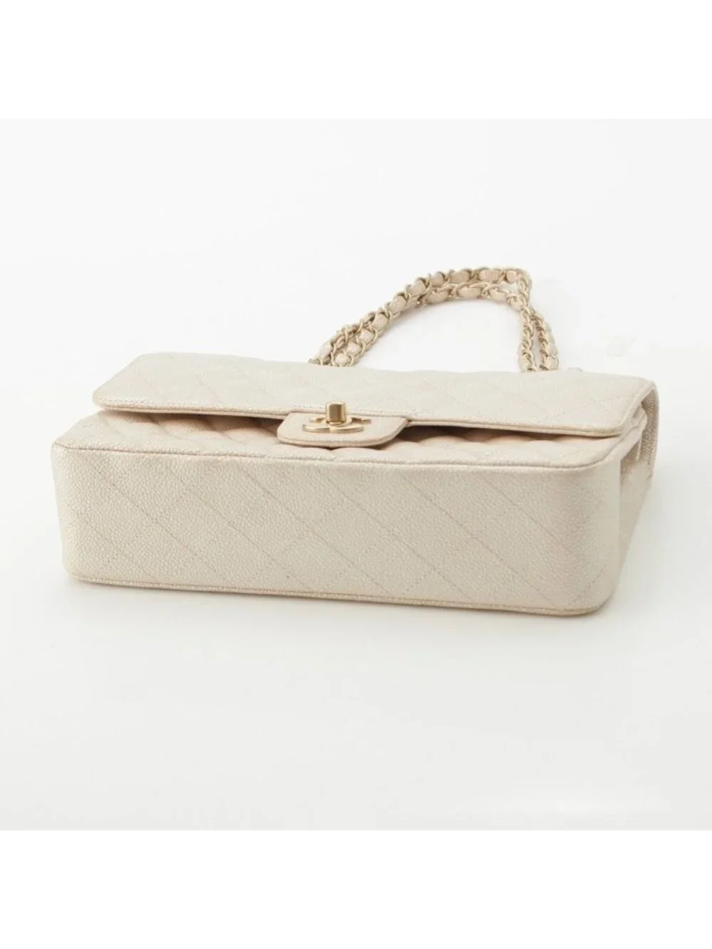 Chanel Quilted Leather Double Flap Shoulder Bag Champagne Gold 25